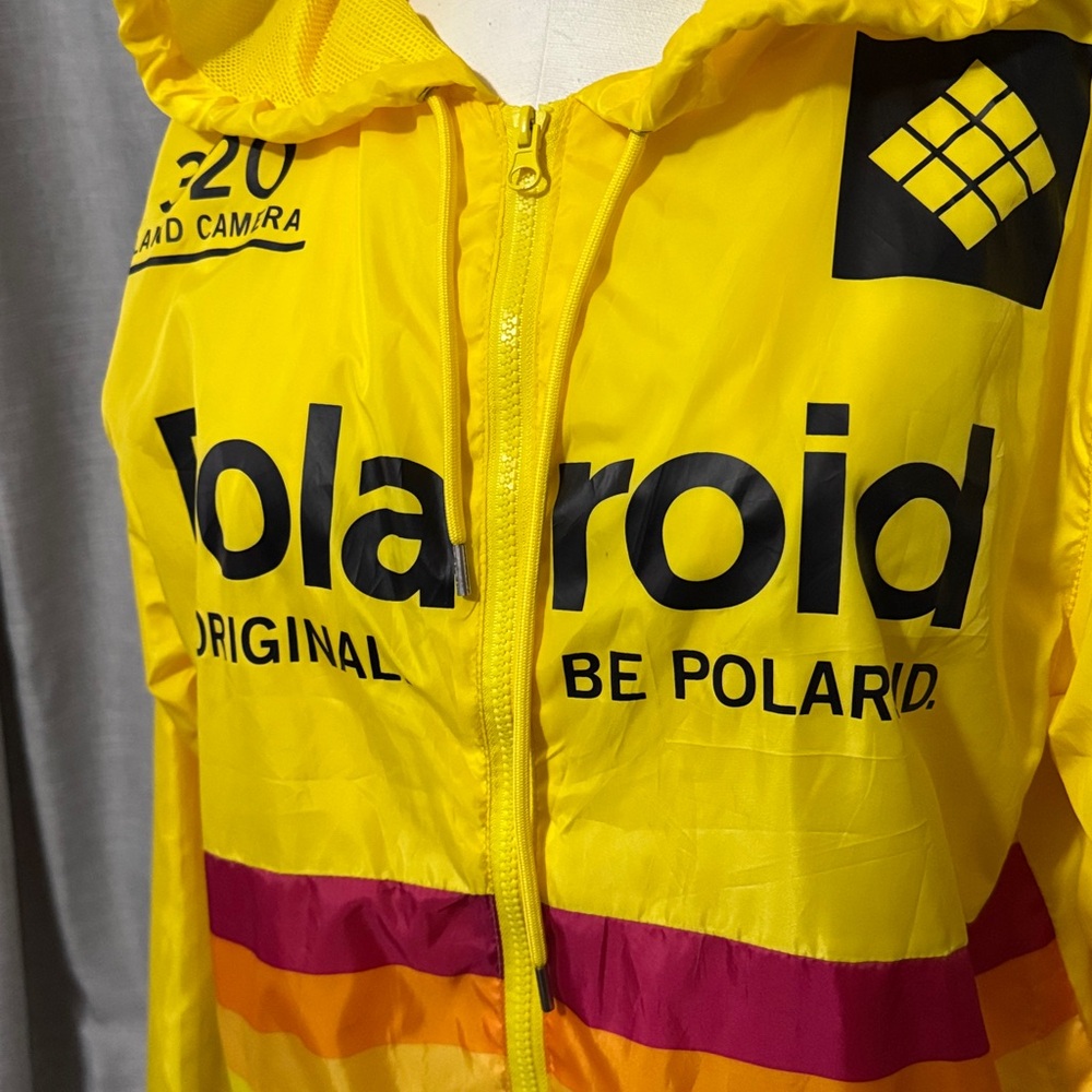Wmns-L-Polaroid Windbreaker-Yellow Multi Color Stripe-Pockets-Drawstring Waist - Picture 2 of 15